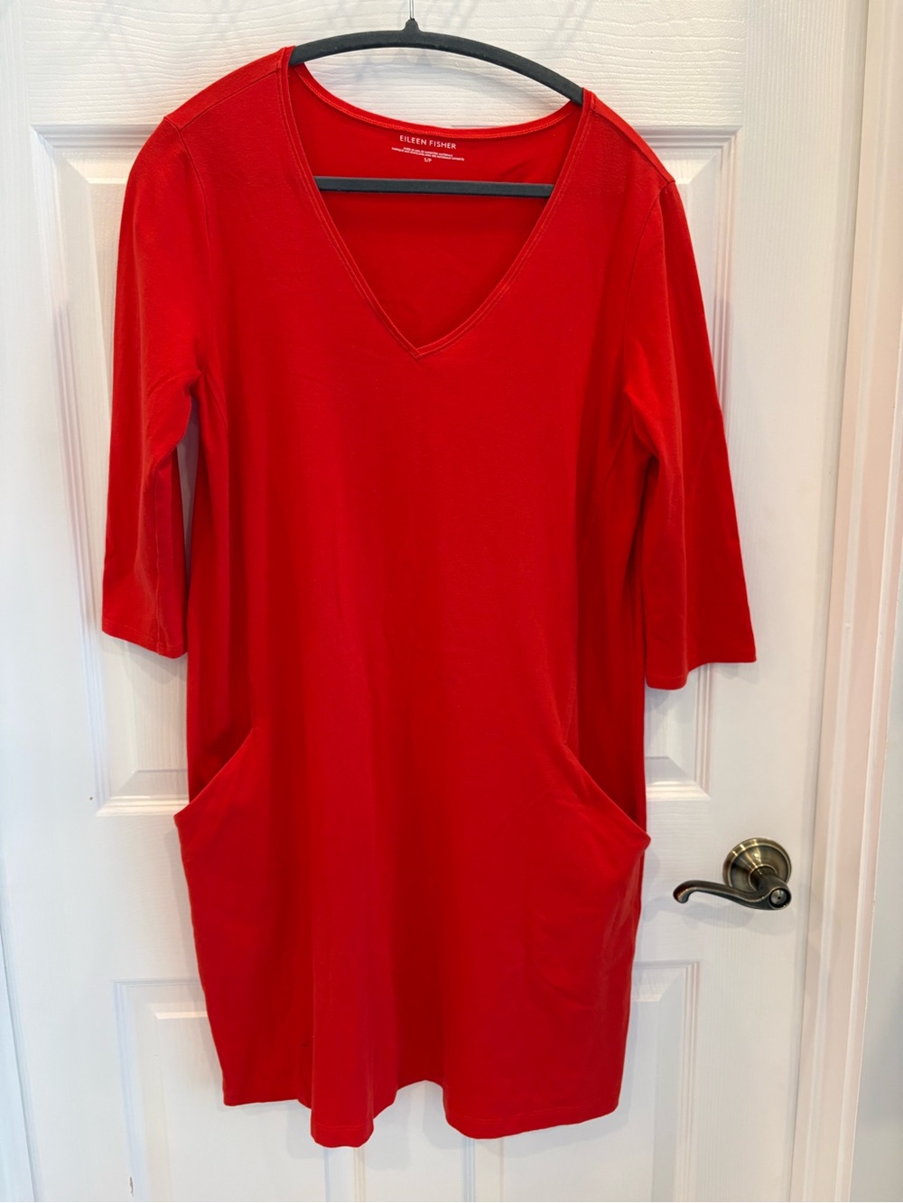 Eileen Fisher V-Neck Cotton Dress with Pockets